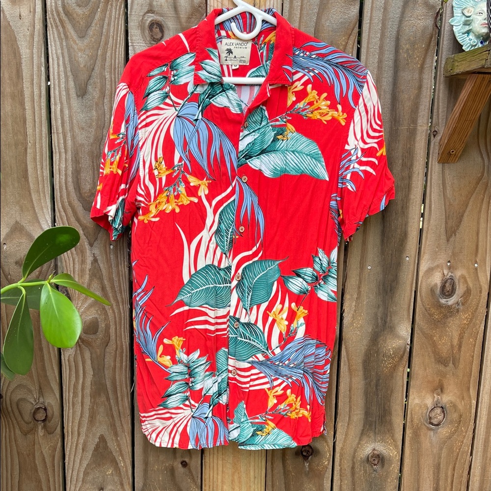 Alex Vando Men's Red Tropical Print Shirt